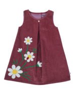 Pranava Girls Organic Cotton Corduroy Sleeveless Floral Embroidered A-Line Dress - Rhubarb Red - Image 2