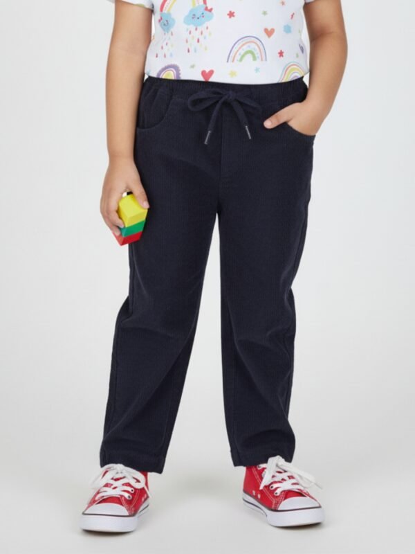 Pranava Unisex Organic Cotton Corduroy Full Length Solid Pant - Indigo Blue - Image 1