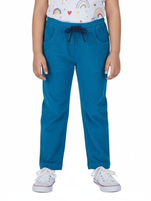 P-078_MOD_MAIN Pranava Unisex Organic Cotton Corduroy Full Length Solid Pant - Tobermerry Teal - Image 1