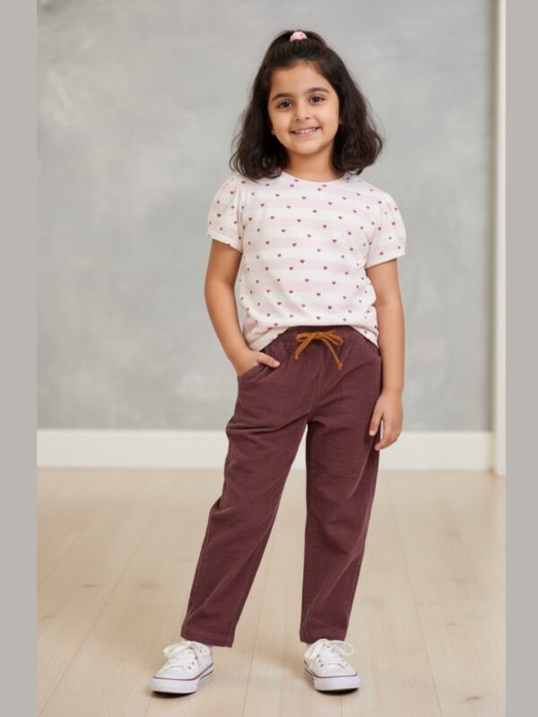 Pranava Unisex Organic Cotton Corduroy Full Length Solid Pant - Rhubarb Red - Image 3
