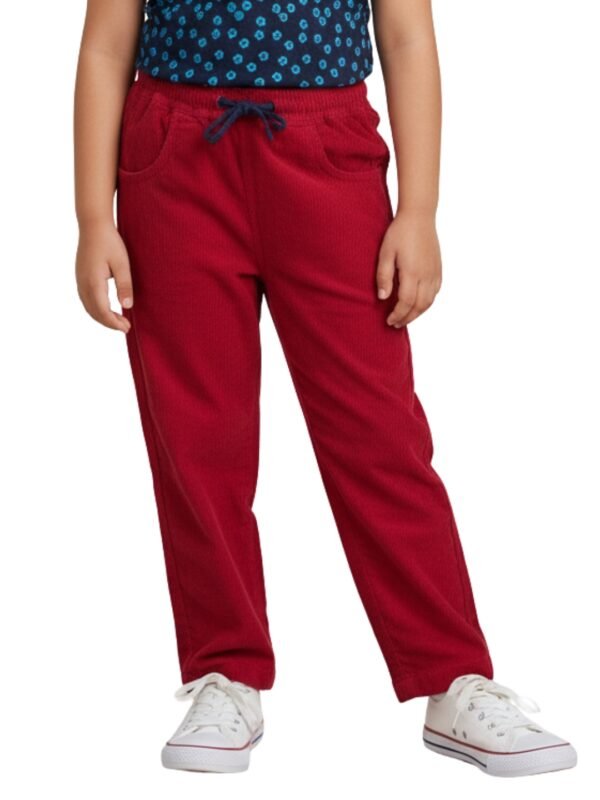 P-080_MOD_MAIN Pranava Unisex Organic Cotton Corduroy Full Length Solid Pant - Tango Red - Image 1