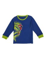 Pranava Boys Organic Cotton Interlock Full Sleeves Tropical Print With Parrot Applique T-Shirt - Blue Tang - Image 2