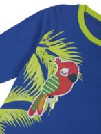 Pranava Boys Organic Cotton Interlock Full Sleeves Tropical Print With Parrot Applique T-Shirt - Blue Tang - Image 4