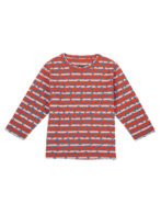 Pranava Girls Organic Cotton Single Jersey Full Sleeves Heart All Over Print Top - Orange - Image 2