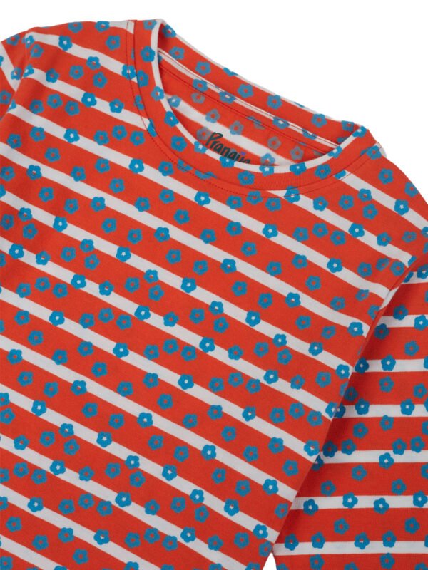 Pranava Girls Organic Cotton Single Jersey Full Sleeves Heart All Over Print Top - Orange - Image 4