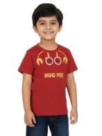 Pranava Boys Organic Cotton Single Jersey Half Sleeves Hug Me Crab Print T-Shirt- Red
