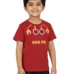 Pranava Boys Organic Cotton Single Jersey Half Sleeves Hug Me Crab Print T-Shirt- Red