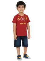 Pranava Boys Organic Cotton Single Jersey Half Sleeves Hug Me Crab Print T-Shirt- Red - Image 5