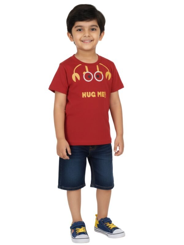 Pranava Boys Organic Cotton Single Jersey Half Sleeves Hug Me Crab Print T-Shirt- Red - Image 5