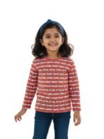 Pranava Girls Organic Cotton Single Jersey Full Sleeves Heart All Over Print Top - Orange