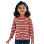 Pranava Girls Organic Cotton Single Jersey Full Sleeves Heart All Over Print Top - Orange