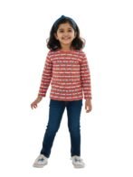 Pranava Girls Organic Cotton Single Jersey Full Sleeves Heart All Over Print Top - Orange - Image 5