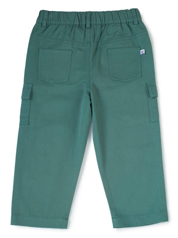 Boys Organic Cotton Woven Elastic Waist Cargo Pants - Green - Image 3