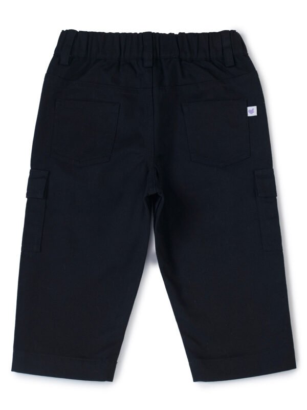 Boys Organic Cotton Woven Elastic Waist Cargo Pants - Black - Image 2