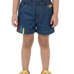 Girls Organic Cotton Denim Three-Color Embroidered Shorts - Blue