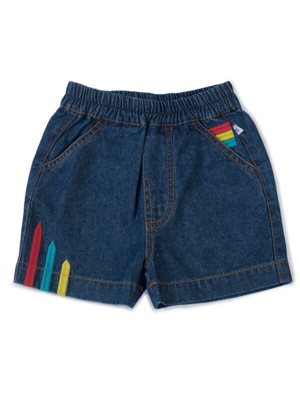 Girls Organic Cotton Denim Three-Color Embroidered Shorts - Blue - Image 2