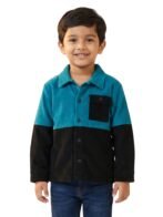 Boys Organic Cotton Corduroy Full Sleeve Colorblock Jacket - Teal & Black