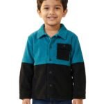 Boys Organic Cotton Corduroy Full Sleeve Colorblock Jacket - Teal & Black
