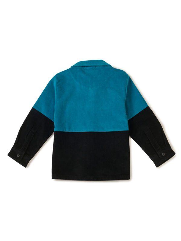 Boys Organic Cotton Corduroy Full Sleeve Colorblock Jacket - Teal & Black - Image 3