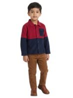 Boys Organic Cotton Corduroy Full Sleeve Colorblock Jacket - Red & Indigo - Image 5