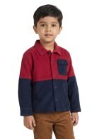 Boys Organic Cotton Corduroy Full Sleeve Colorblock Jacket - Red & Indigo