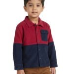 Boys Organic Cotton Corduroy Full Sleeve Colorblock Jacket - Red & Indigo