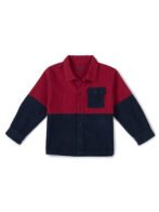 Boys Organic Cotton Corduroy Full Sleeve Colorblock Jacket - Red & Indigo - Image 2