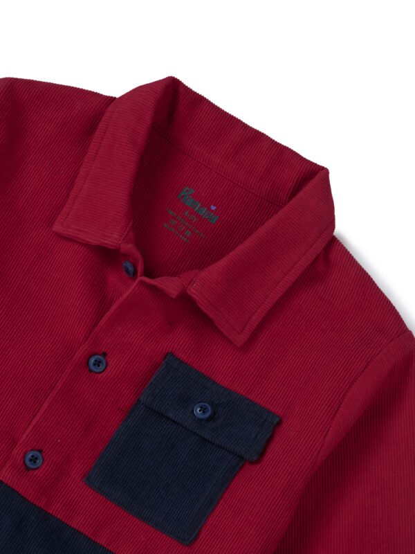 Boys Organic Cotton Corduroy Full Sleeve Colorblock Jacket - Red & Indigo - Image 3