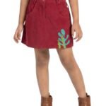 Girls Organic Cotton Corduroy Seaplant Embroidered Skirt - Red
