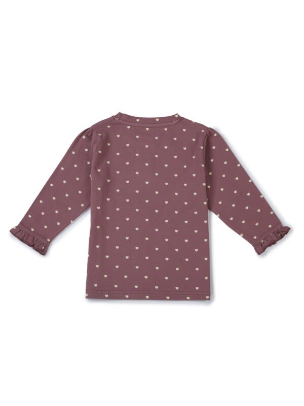 Girls Organic Cotton Knits Full Sleeve With Frill Hem Heart All Over Prited Top - Rhubarb - Image 3