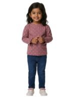 Girls Organic Cotton Knits Full Sleeve With Frill Hem Heart All Over Prited Top - Rhubarb - Image 5