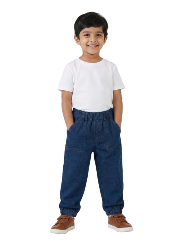 Unisex Organic Cotton Denim Solid Jogger Pant - Blue - Image 6