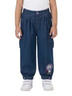Girls Organic Cotton Denim Cute Tiger Applique Pant - Dark Blue