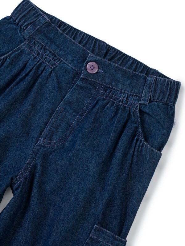 Girls Organic Cotton Denim Cute Tiger Applique Pant - Dark Blue - Image 5