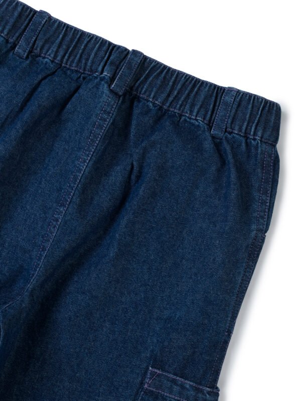 Girls Organic Cotton Denim Cute Tiger Applique Pant - Dark Blue - Image 4