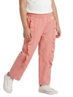 Girls Organic Cotton Woven Solid Textured With Side Frill Pant - Peach