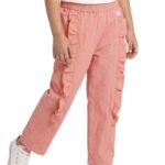 Girls Organic Cotton Woven Solid Textured With Side Frill Pant - Peach