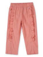 Girls Organic Cotton Woven Solid Textured With Side Frill Pant - Peach - Image 2