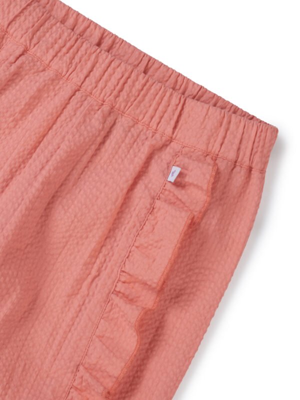 Girls Organic Cotton Woven Solid Textured With Side Frill Pant - Peach - Image 4