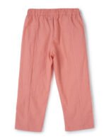 Girls Organic Cotton Woven Solid Textured With Side Frill Pant - Peach - Image 3