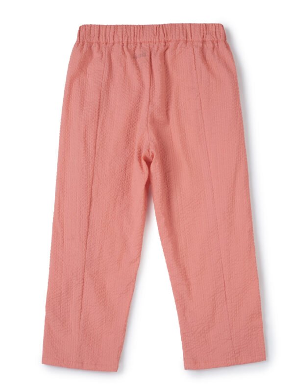 Girls Organic Cotton Woven Solid Textured With Side Frill Pant - Peach - Image 3