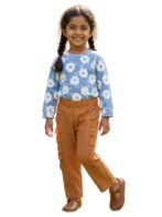 Girls Organic Cotton Woven Solid Textured With Side Frill Pant - Marigold - Image 6