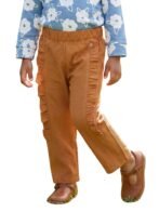 Girls Organic Cotton Woven Solid Textured With Side Frill Pant - Marigold