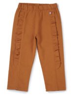 Girls Organic Cotton Woven Solid Textured With Side Frill Pant - Marigold - Image 2