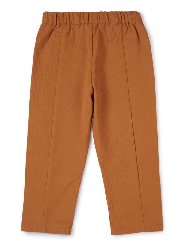 Girls Organic Cotton Woven Solid Textured With Side Frill Pant - Marigold - Image 3