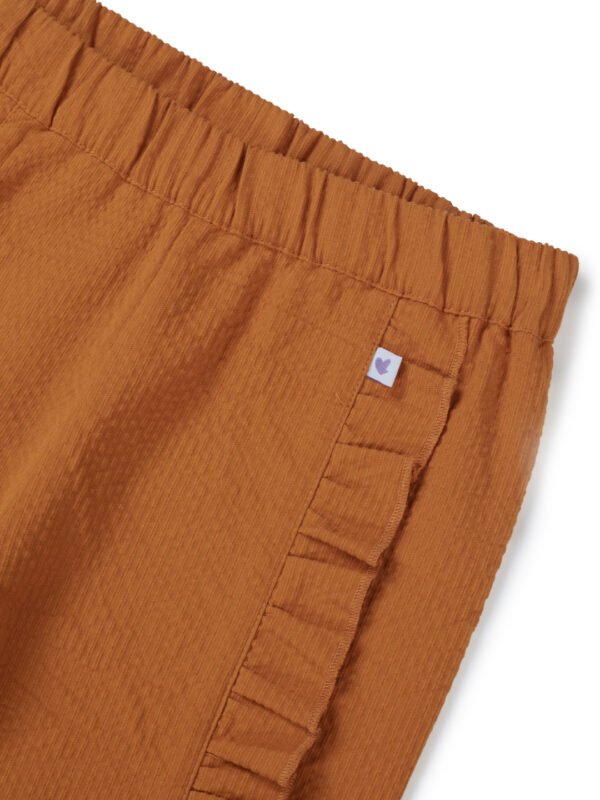 Girls Organic Cotton Woven Solid Textured With Side Frill Pant - Marigold - Image 4
