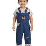 Boys Organic Cotton Knits Short Sleeve Sealife Printed Tee With Bear Face Embroidered Dungaree - Blue & Cream