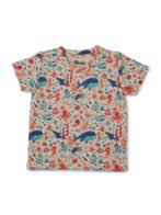Boys Organic Cotton Knits Short Sleeve Sealife Printed Tee With Bear Face Embroidered Dungaree - Blue & Cream - Image 3