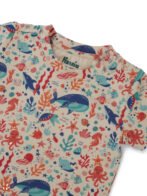 Boys Organic Cotton Knits Short Sleeve Sealife Printed Tee With Bear Face Embroidered Dungaree - Blue & Cream - Image 5