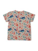 Boys Organic Cotton Knits Short Sleeve Sealife Printed Tee With Bear Face Embroidered Dungaree - Blue & Cream - Image 4